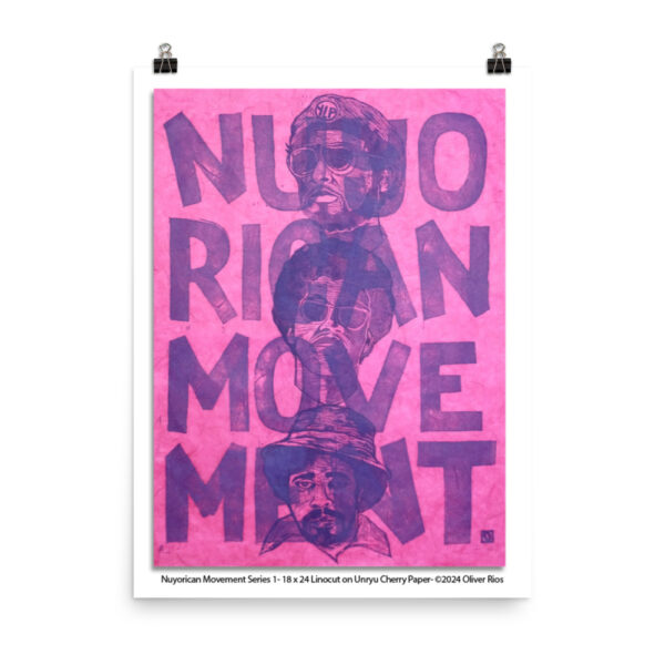 Nuyorican Movement Series 1- 18 x 24 Linocut on Unryu Cherry Paper. 6 of 6 ©2024 Oliver Rios